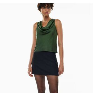 NWT Aritzia Wilfred Moonbeam Satin Blouse - Rich Pndl Green - Size Medium